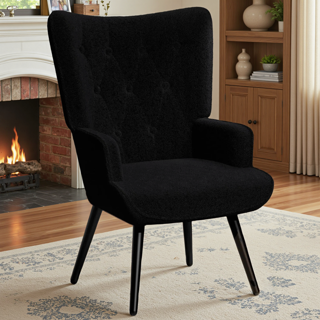 TLSUNNY Accent Chair, Comfy Upholstered Armchair with Metal Legs, High Backrest Living Room Chair, Wingback Chair Mid Century Modern for Living Room/Vanity/Bedroom