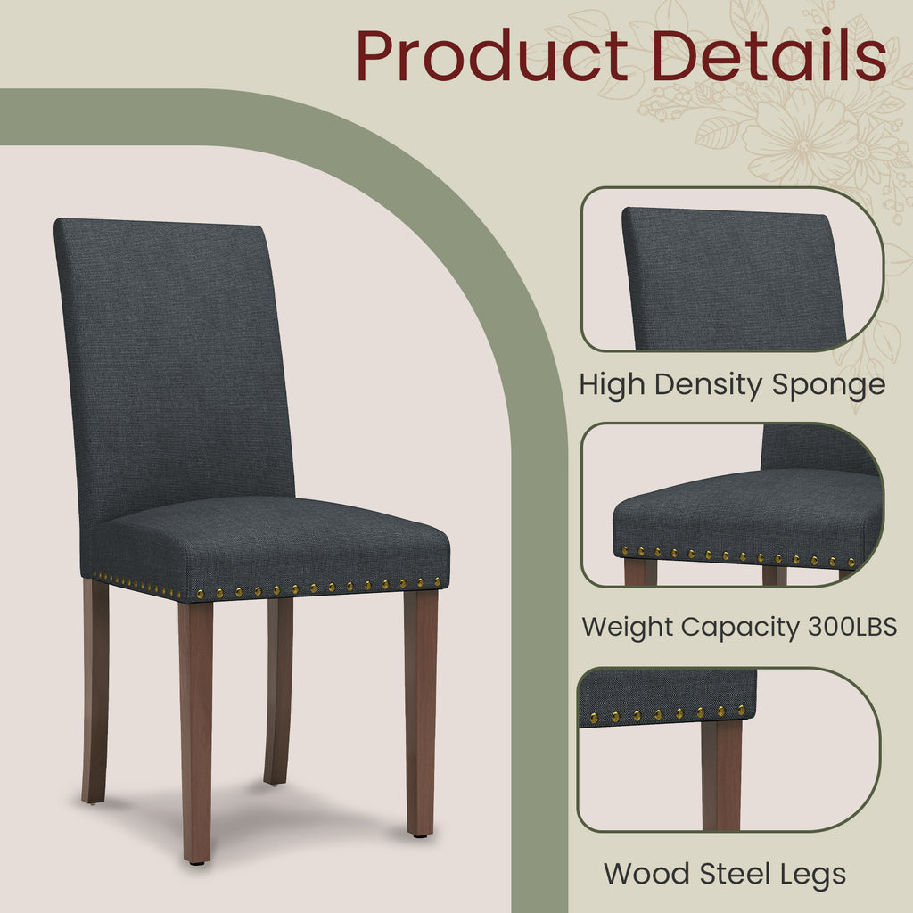 TLSUNNY Upholstered Dining Chairs Set of 2/4, Tufted Parsons Design with Nail Head Trim, Solid Wood Legs and Padded Seat, Comfortable Fabric for Dining Room, Kitchen