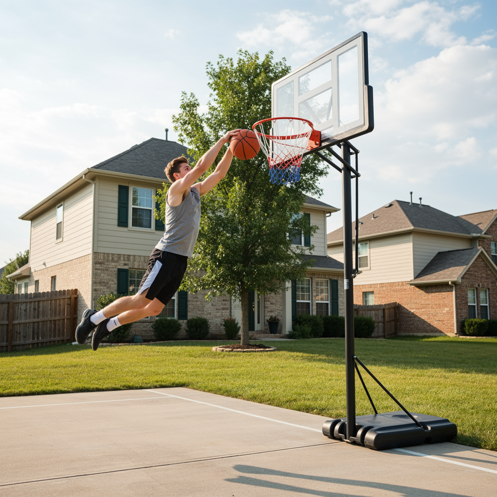 TLSUNNY 4.4-10ft Adjustable Height Portable Basketball Hoop Outdoor, Basketball Goal System w/44in Shatterproof Backboard, 2 Wheels for Kids/Teens/Adults