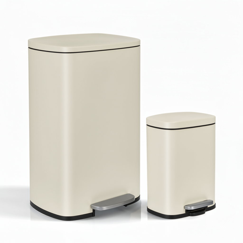 TLSUNNY 13.2 + 1.3 Gallon Kitchen Trash Can Combo, Stainless Steel Step Trash Can Set with Soft-Close Lid & Inner Bucket, for Home / Office