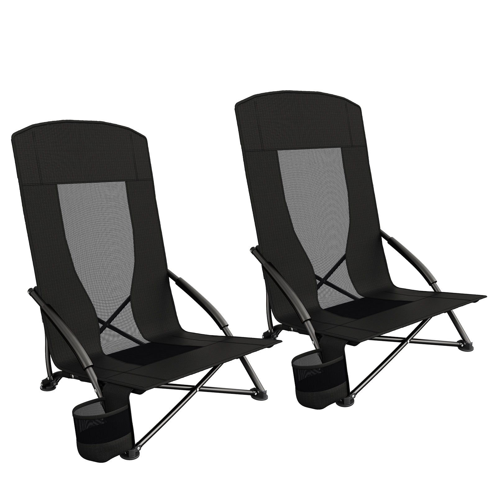 TLSUNNY Folding Backpack Beach Chair Set of 2 for Adults, Compact Lightweight Camping Chairs W/ Carry Bag Cup Holder, Outdoor Reclining Low-Profile Travel Chair, 350LBS