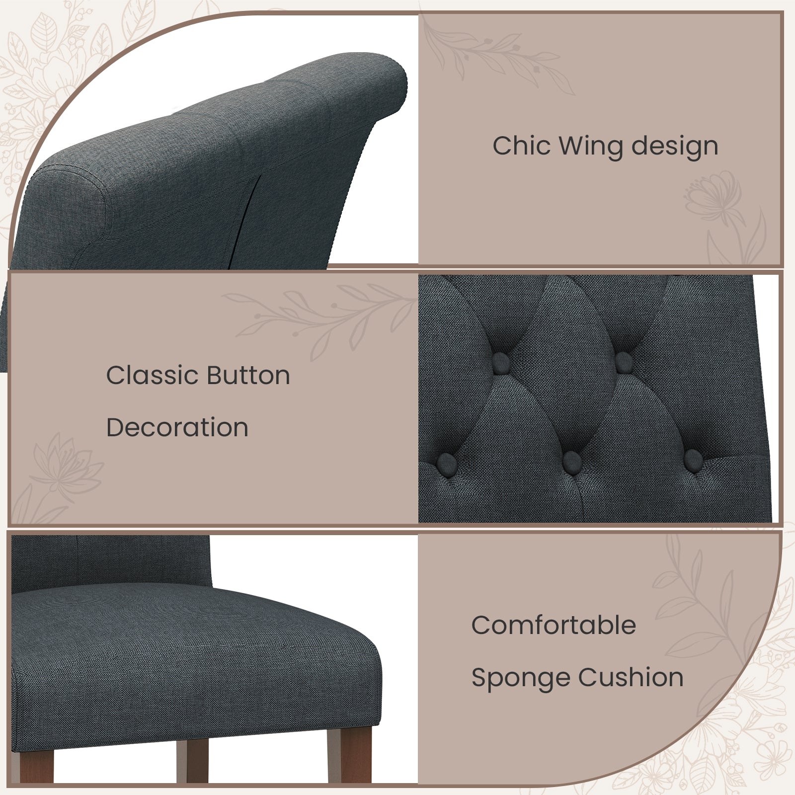 TLSUNNY Upholstered Dining Chairs Set of 2/4, Tufted Parsons Fabric Side Chairs with Solid Wood Legs, for Dining Room, Kitchen