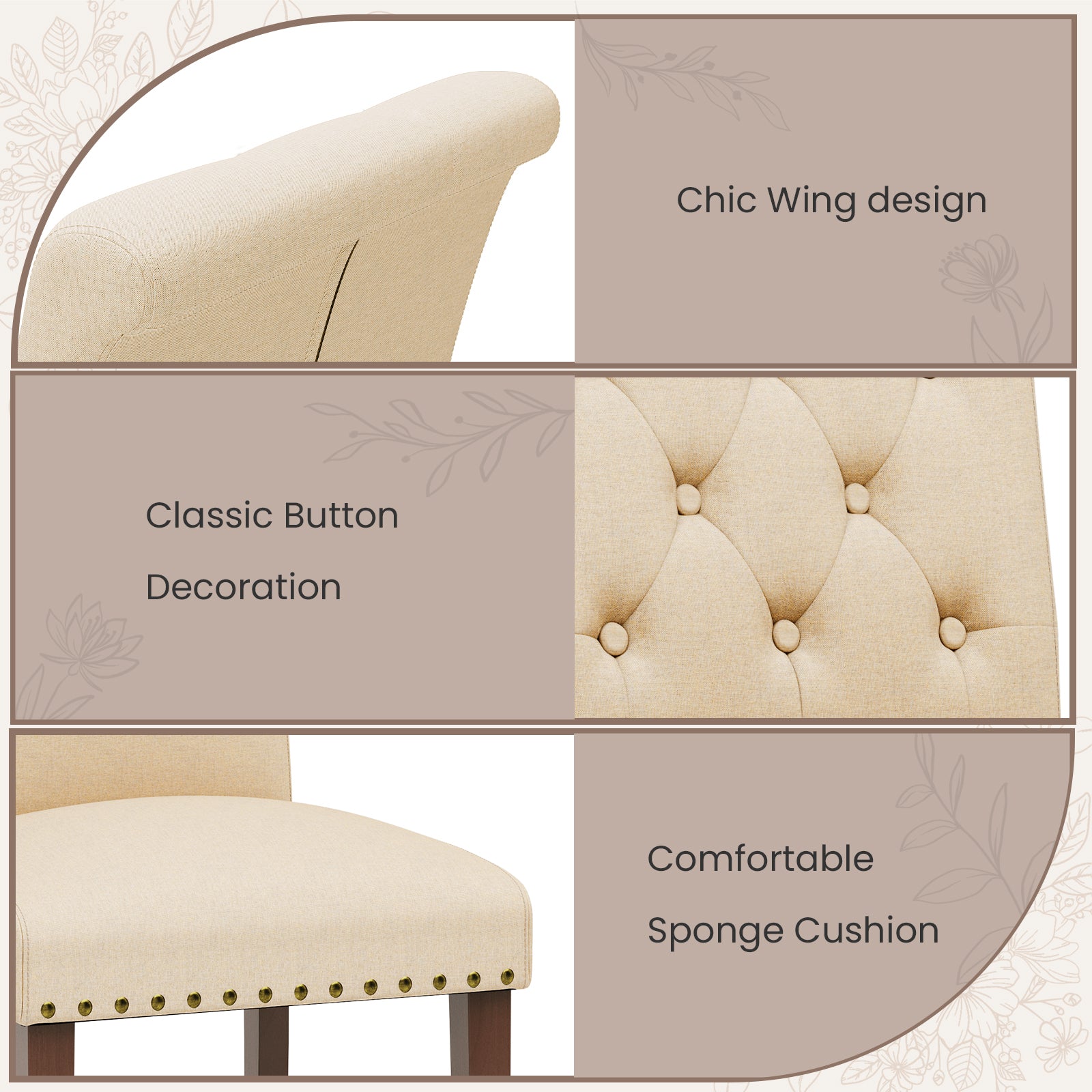 TLSUNNY Upholstered Dining Chairs Set of 2/4, Tufted Parsons Fabric Side Chairs with Solid Wood Legs, for Dining Room, Kitchen