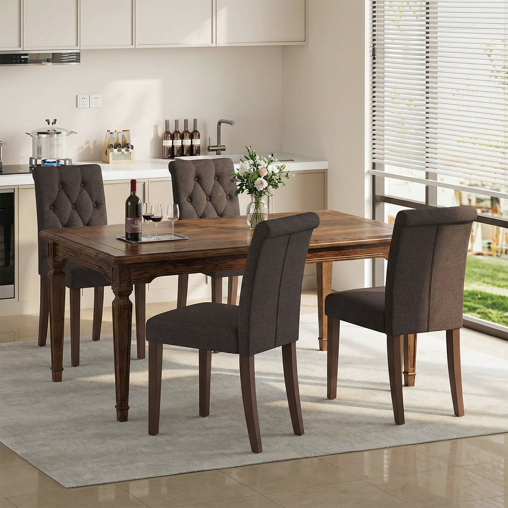 TLSUNNY Upholstered Dining Chairs Set of 2/4, Tufted Parsons Fabric Side Chairs with Solid Wood Legs, for Dining Room, Kitchen