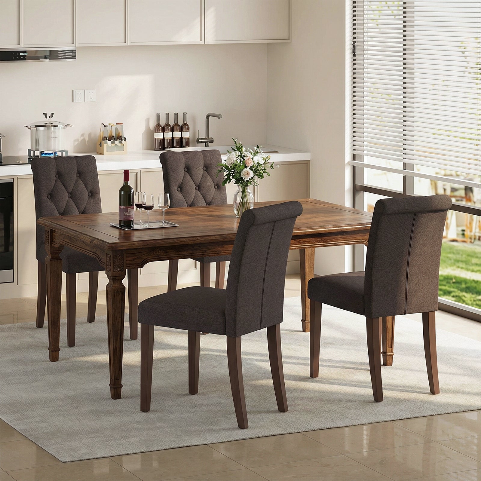 TLSUNNY Upholstered Dining Chairs Set of 2/4, Tufted Parsons Fabric Side Chairs with Solid Wood Legs, for Dining Room, Kitchen