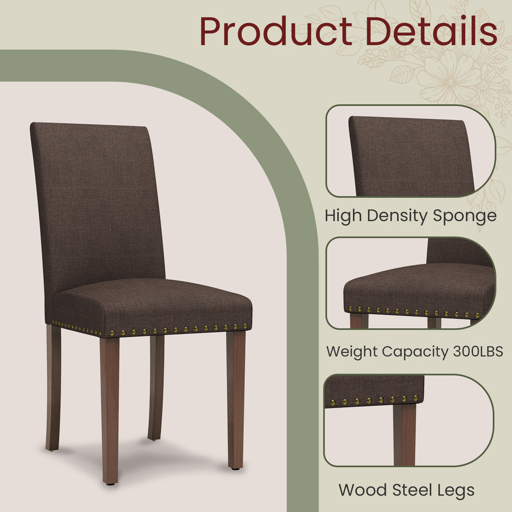 TLSUNNY Upholstered Dining Chairs Set of 2/4, Tufted Parsons Design with Nail Head Trim, Solid Wood Legs and Padded Seat, Comfortable Fabric for Dining Room, Kitchen