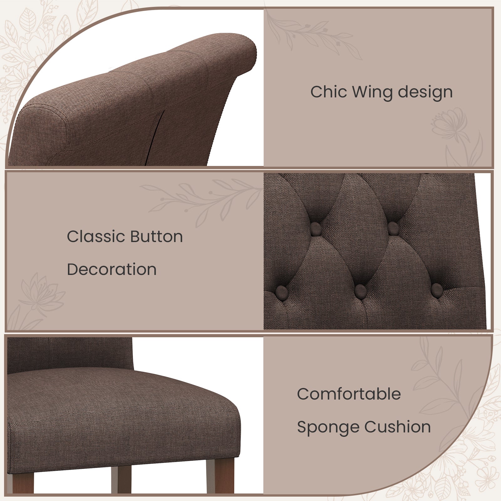 TLSUNNY Upholstered Dining Chairs Set of 2/4, Tufted Parsons Fabric Side Chairs with Solid Wood Legs, for Dining Room, Kitchen