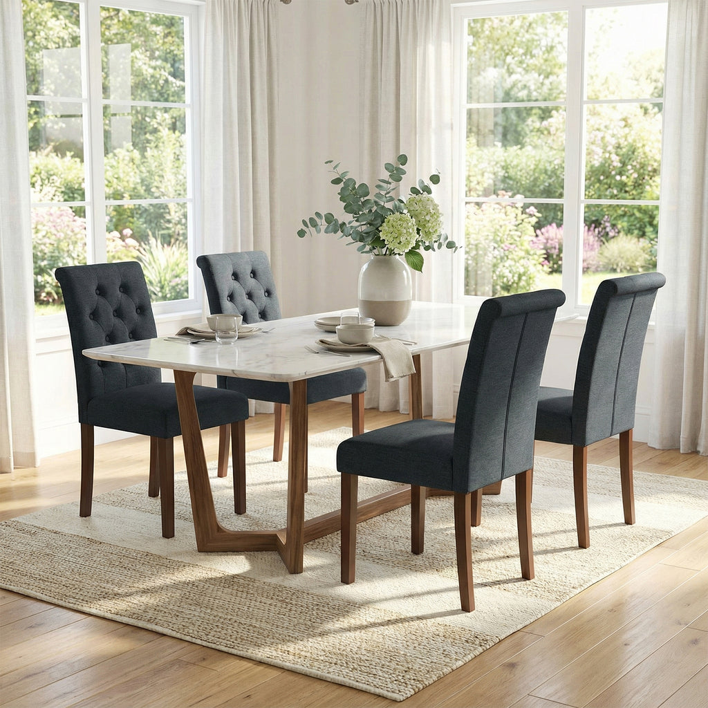 TLSUNNY Upholstered Dining Chairs Set of 2/4, Tufted Parsons Fabric Side Chairs with Solid Wood Legs, for Dining Room, Kitchen