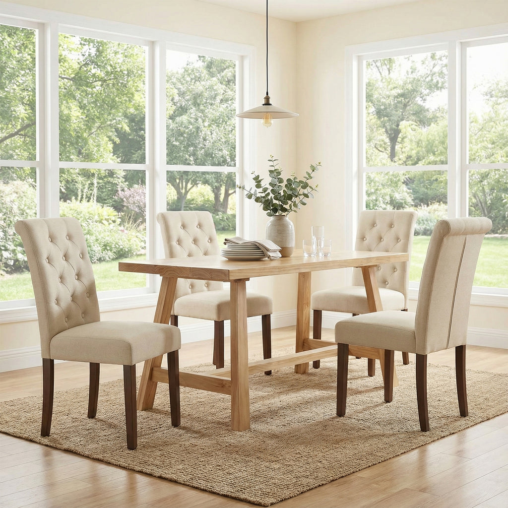 TLSUNNY Upholstered Dining Chairs Set of 2/4, Tufted Parsons Fabric Side Chairs with Solid Wood Legs, for Dining Room, Kitchen