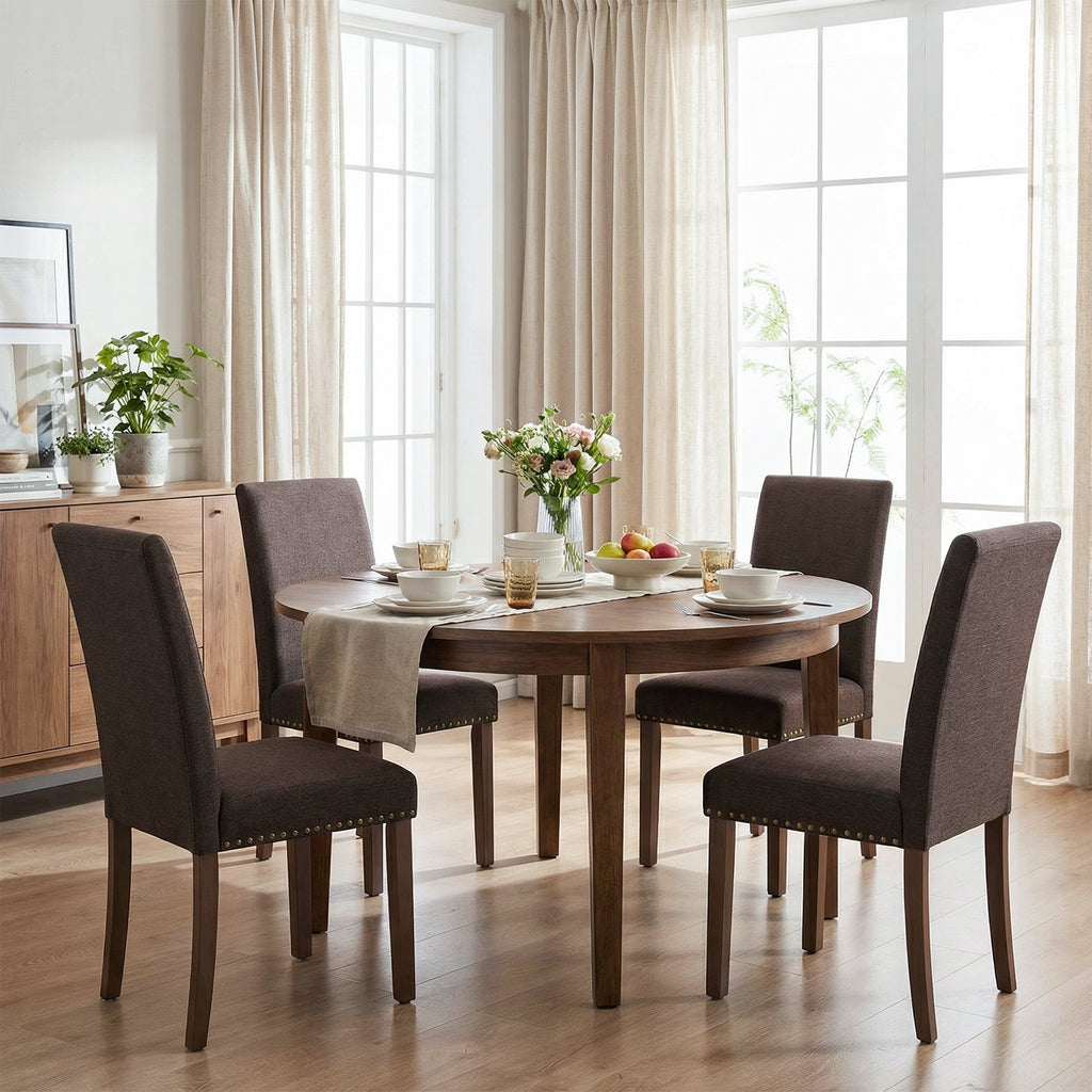 TLSUNNY Upholstered Dining Chairs Set of 2/4, Tufted Parsons Design with Nail Head Trim, Solid Wood Legs and Padded Seat, Comfortable Fabric for Dining Room, Kitchen