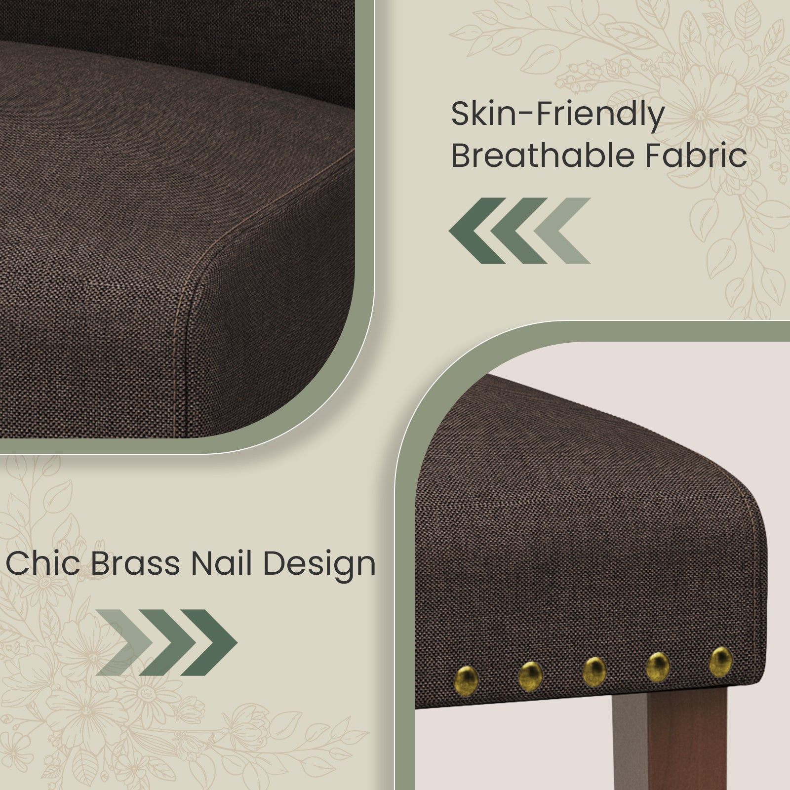TLSUNNY Upholstered Dining Chairs Set of 2/4, Tufted Parsons Design with Nail Head Trim, Solid Wood Legs and Padded Seat, Comfortable Fabric for Dining Room, Kitchen