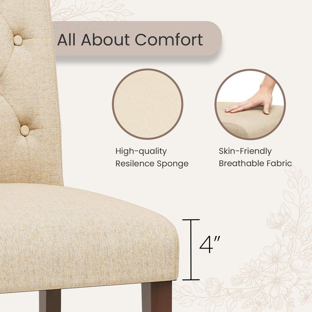 TLSUNNY Upholstered Dining Chairs Set of 2/4, Tufted Parsons Fabric Side Chairs with Solid Wood Legs, for Dining Room, Kitchen