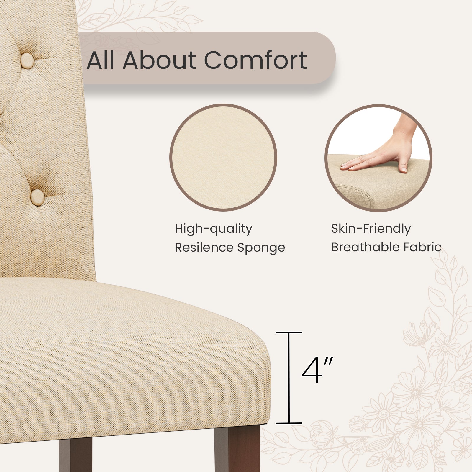 TLSUNNY Upholstered Dining Chairs Set of 2/4, Tufted Parsons Fabric Side Chairs with Solid Wood Legs, for Dining Room, Kitchen