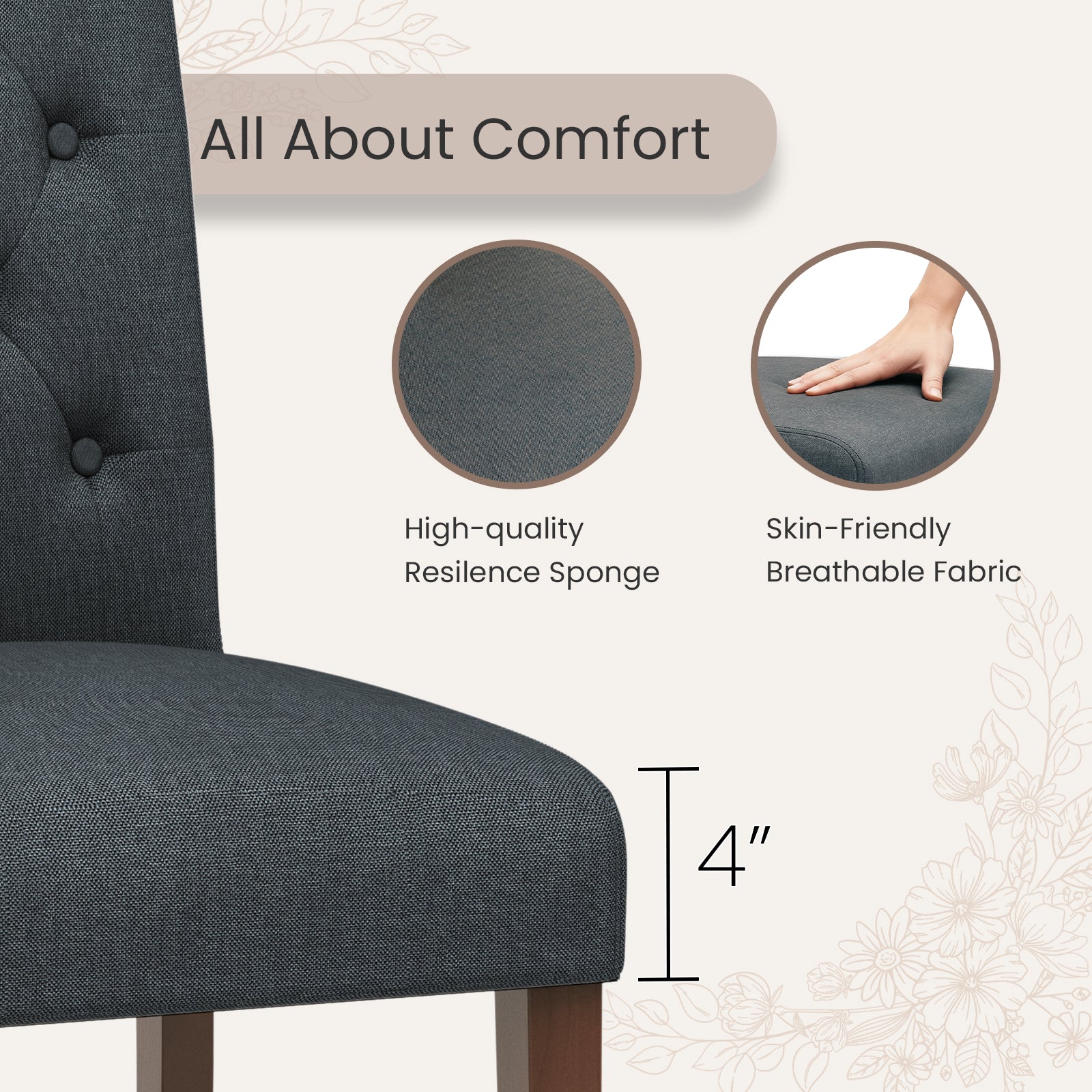 TLSUNNY Upholstered Dining Chairs Set of 2/4, Tufted Parsons Fabric Side Chairs with Solid Wood Legs, for Dining Room, Kitchen