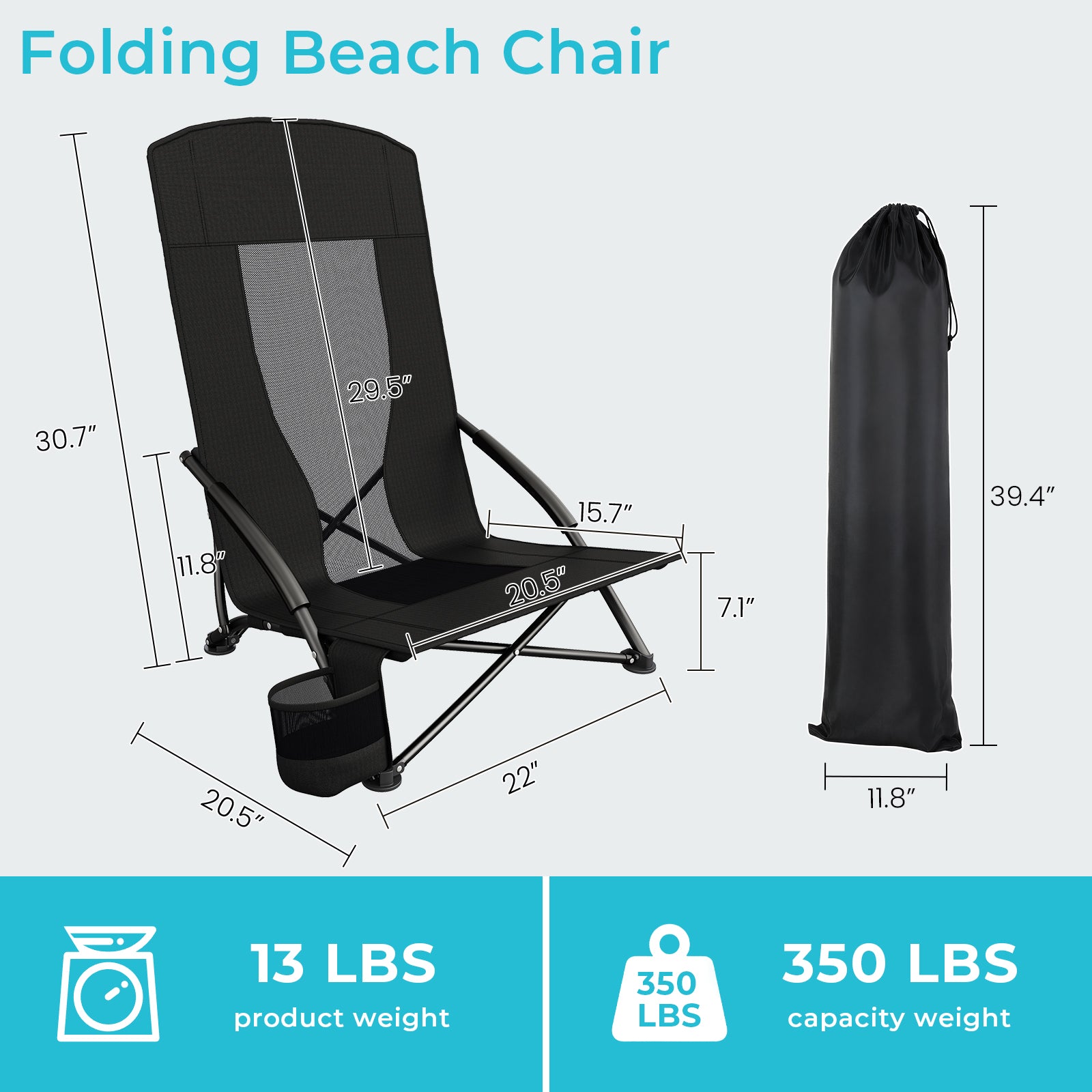 TLSUNNY Folding Backpack Beach Chair Set of 2 for Adults, Compact Lightweight Camping Chairs W/ Carry Bag Cup Holder, Outdoor Reclining Low-Profile Travel Chair, 350LBS