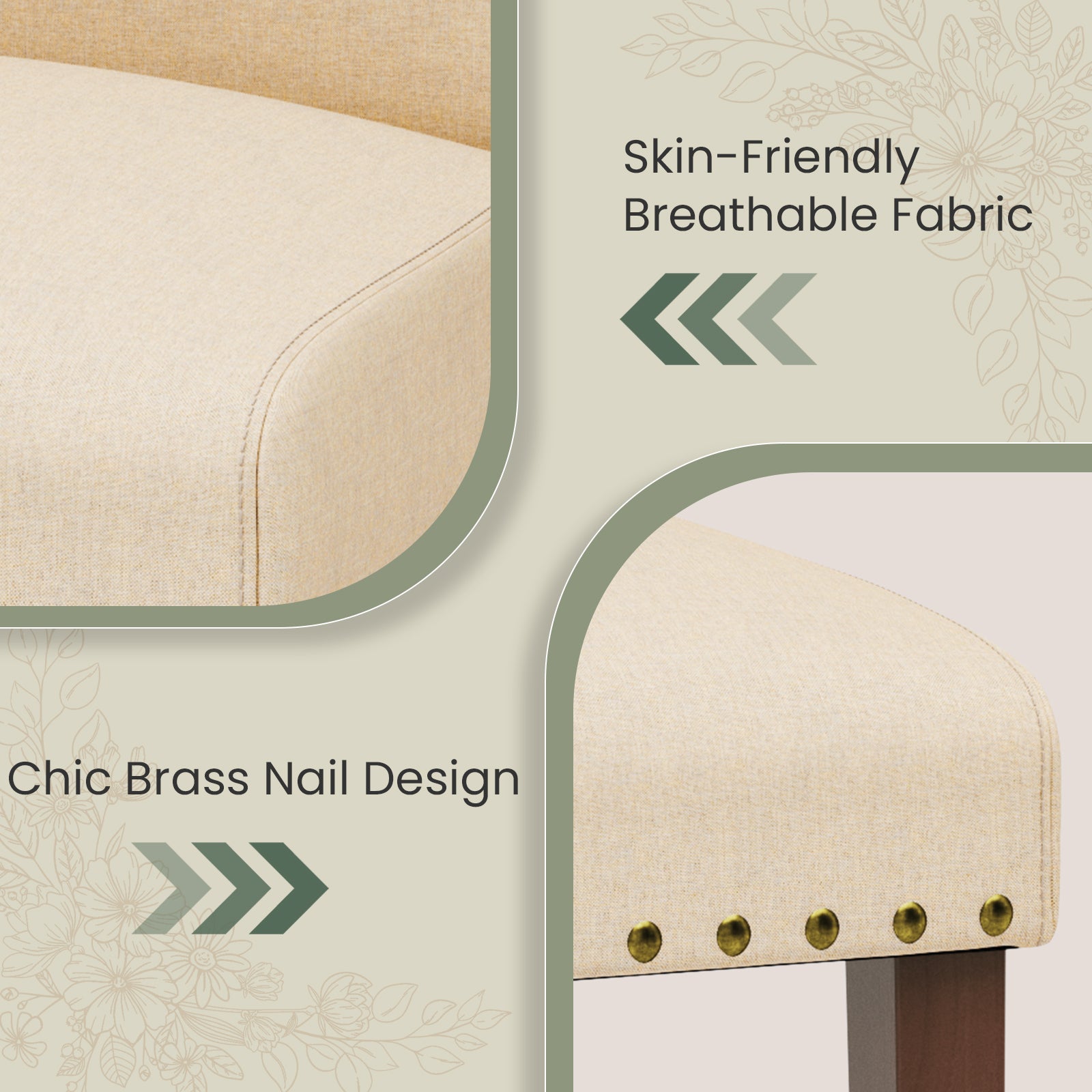 TLSUNNY Upholstered Dining Chairs Set of 2/4, Tufted Parsons Design with Nail Head Trim, Solid Wood Legs and Padded Seat, Comfortable Fabric for Dining Room, Kitchen