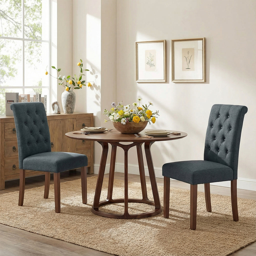 TLSUNNY Upholstered Dining Chairs Set of 2/4, Tufted Parsons Fabric Side Chairs with Solid Wood Legs, for Dining Room, Kitchen