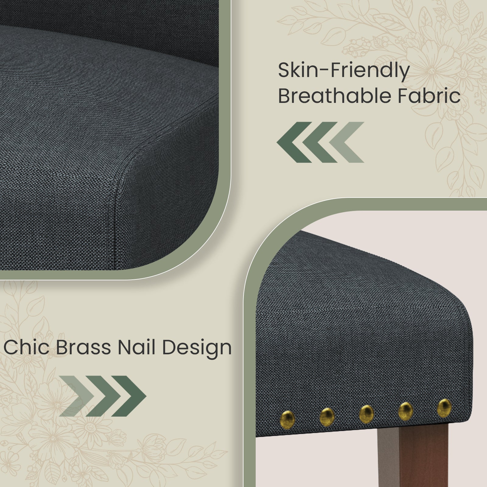 TLSUNNY Upholstered Dining Chairs Set of 2/4, Tufted Parsons Design with Nail Head Trim, Solid Wood Legs and Padded Seat, Comfortable Fabric for Dining Room, Kitchen