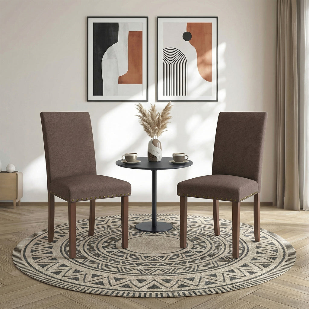 TLSUNNY Upholstered Dining Chairs Set of 2/4, Tufted Parsons Design with Nail Head Trim, Solid Wood Legs and Padded Seat, Comfortable Fabric for Dining Room, Kitchen