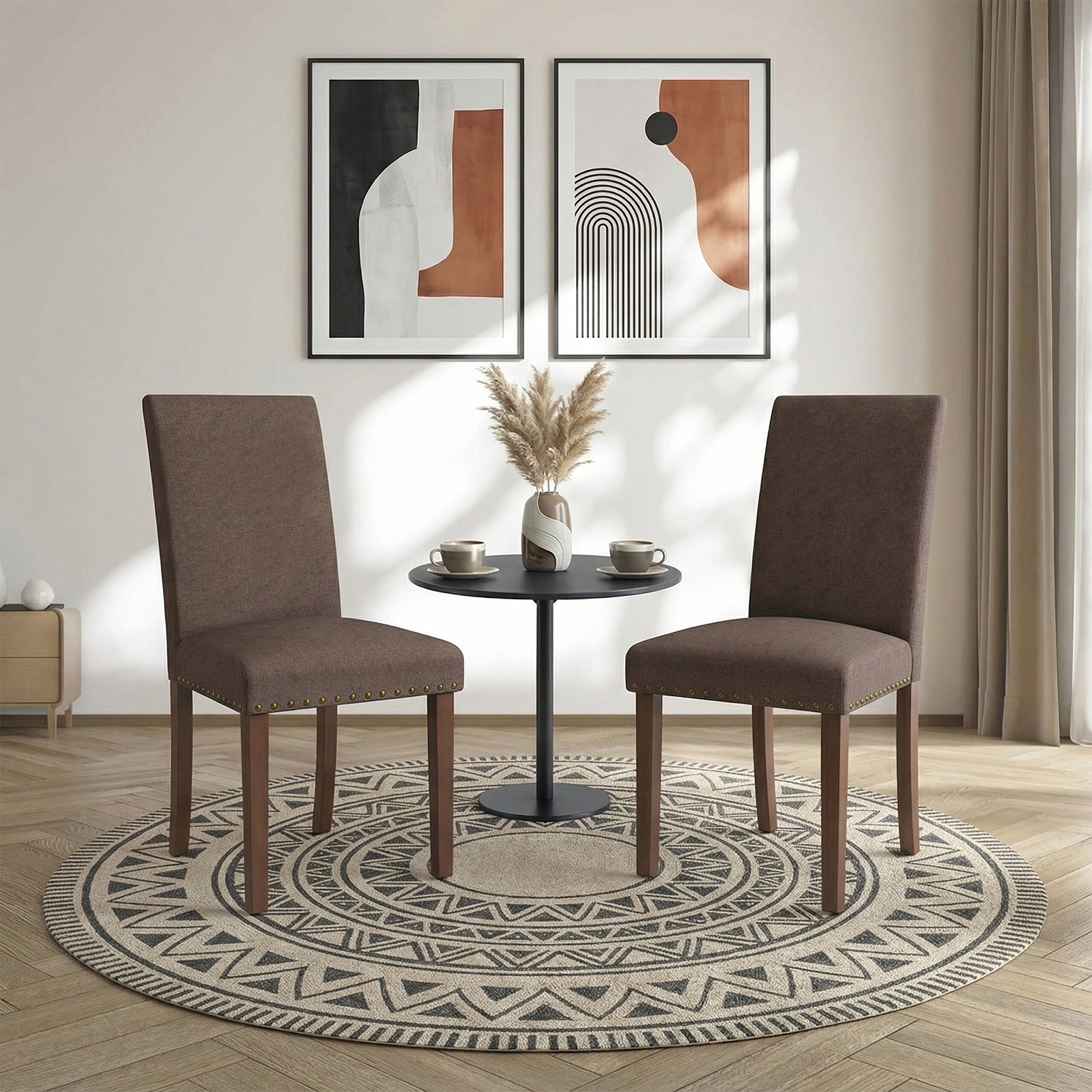 TLSUNNY Upholstered Dining Chairs Set of 2/4, Tufted Parsons Design with Nail Head Trim, Solid Wood Legs and Padded Seat, Comfortable Fabric for Dining Room, Kitchen