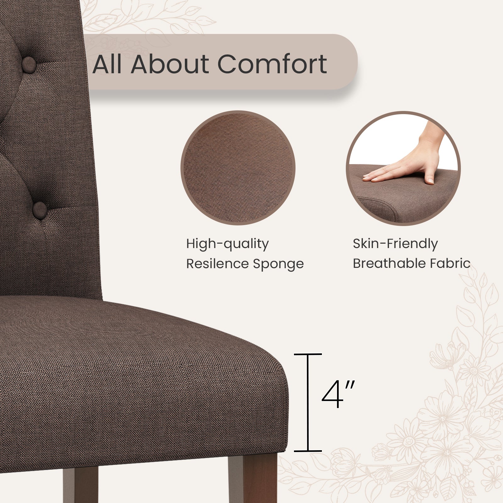 TLSUNNY Upholstered Dining Chairs Set of 2/4, Tufted Parsons Fabric Side Chairs with Solid Wood Legs, for Dining Room, Kitchen