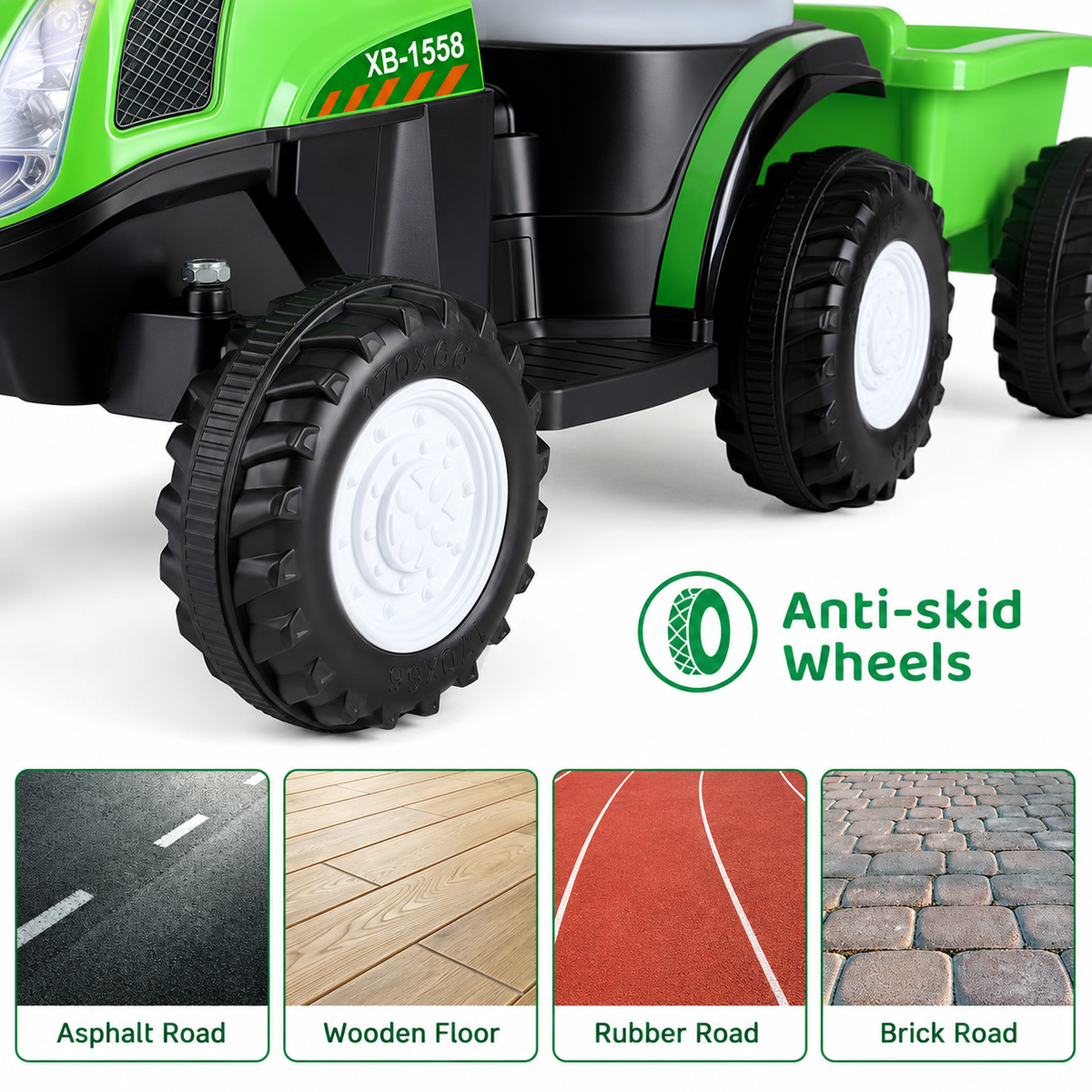 TLSUNNY 6V Kids Ride on Tractor, Battery Powered Vehicle with Detachable Trailer, Music, Headlights & Foot Pedal Control for Toddlers Boys & Girls