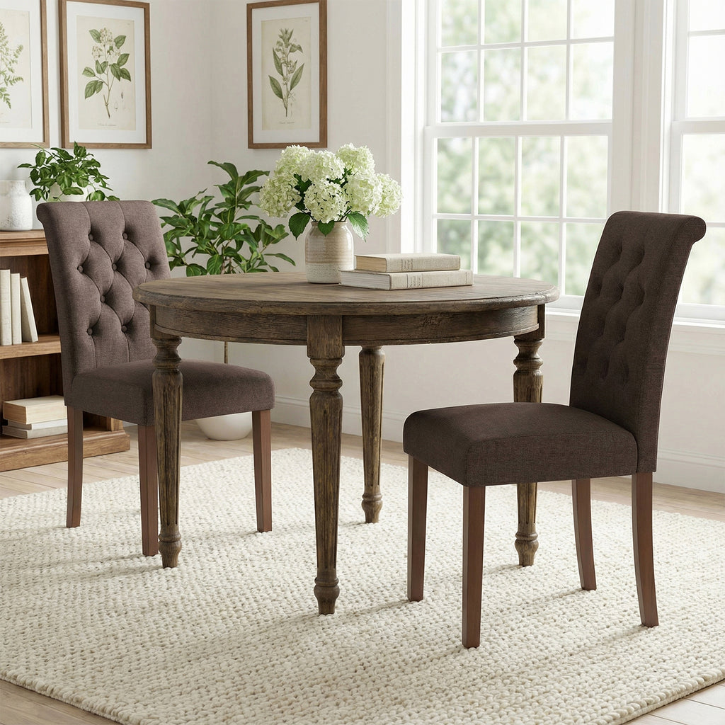 TLSUNNY Upholstered Dining Chairs Set of 2/4, Tufted Parsons Fabric Side Chairs with Solid Wood Legs, for Dining Room, Kitchen