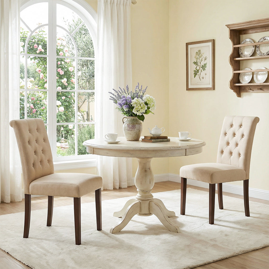TLSUNNY Upholstered Dining Chairs Set of 2/4, Tufted Parsons Fabric Side Chairs with Solid Wood Legs, for Dining Room, Kitchen