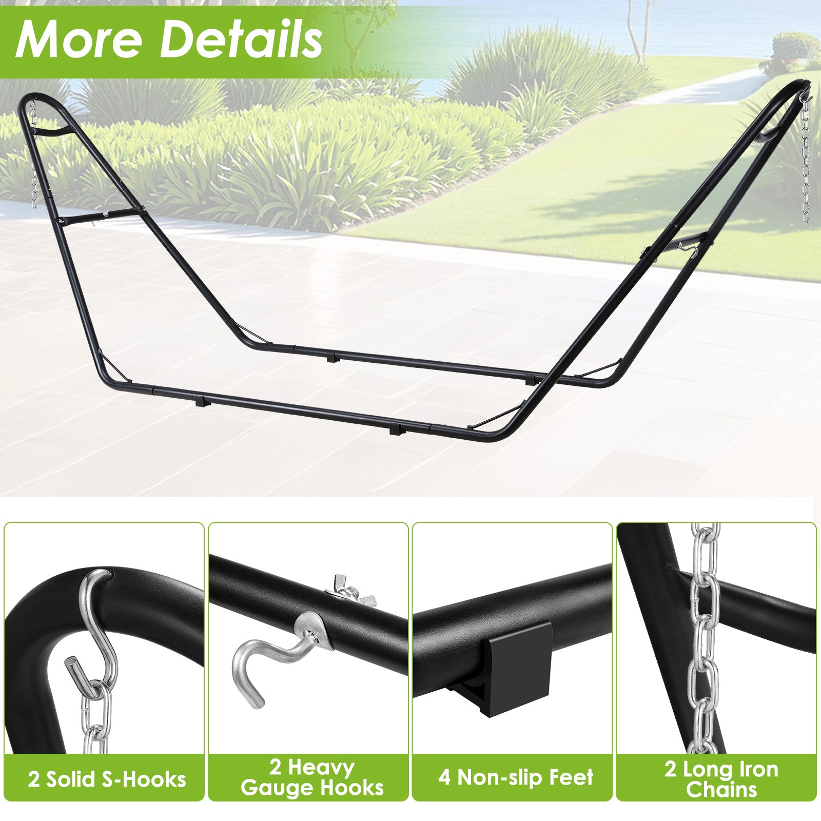 TLSUNNY Hammock Stand, Heavy Duty Double Steel Hammock Stand, 550 LBS Capacity, for Indoor & Outdoor Use