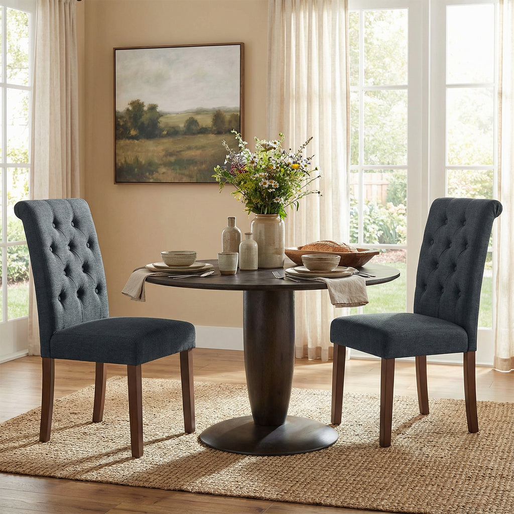 TLSUNNY Upholstered Dining Chairs Set of 2/4, Tufted Parsons Fabric Side Chairs with Solid Wood Legs, for Dining Room, Kitchen