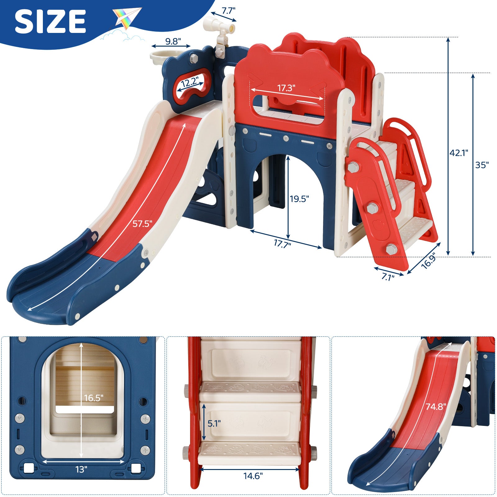 TLSUNNY 8-in-1 Toddler Slide and Climber, with Enclosed Steps, Telescope, Basketball Hoop, Play Tunnel, for Nursey, Playground (No ratings yet)