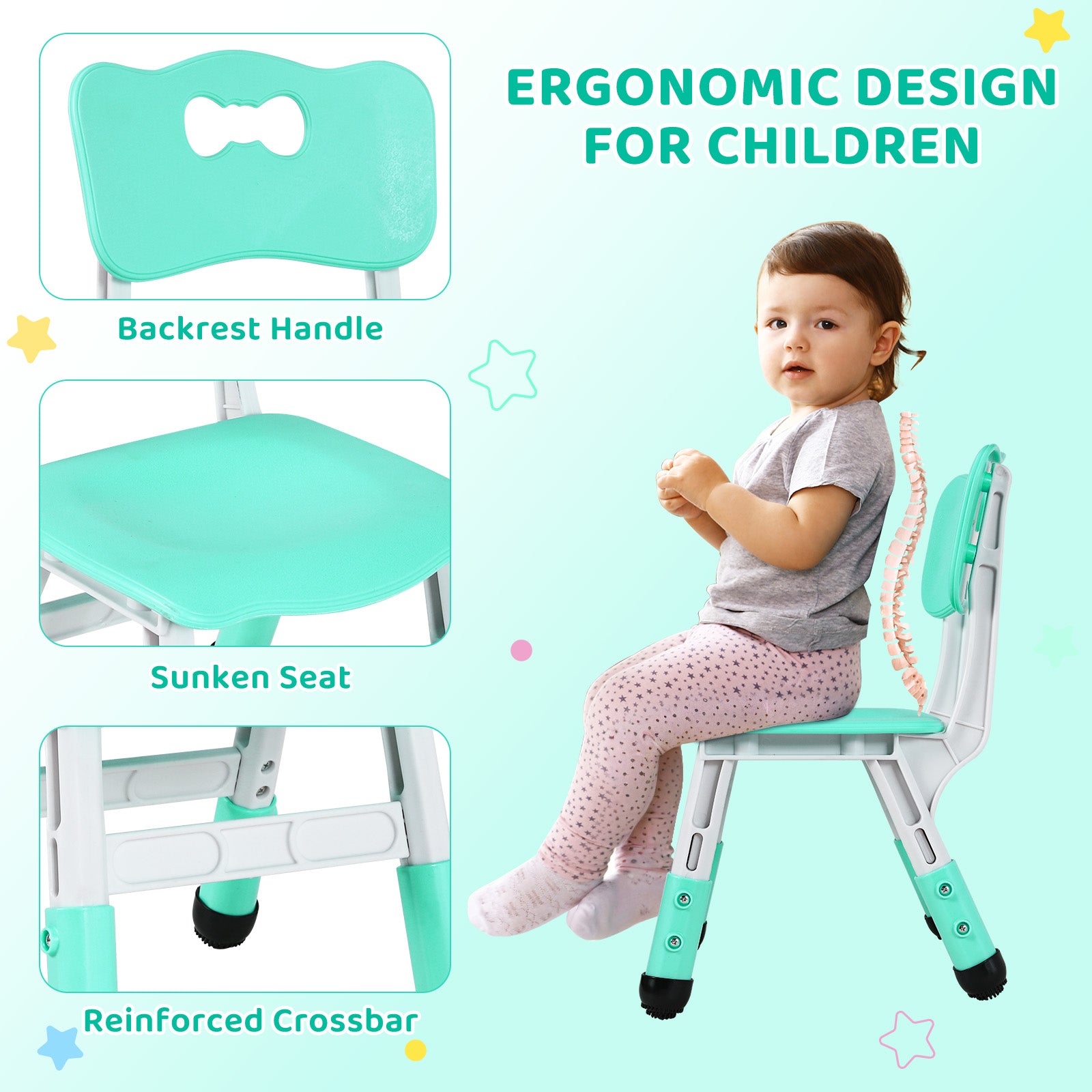 TLSUNNY Kids Table and 6 Chairs Set, Height Adjustable, Preschool Activity Table with Graffiti Top for Daycare Classroom, Ages 3-12