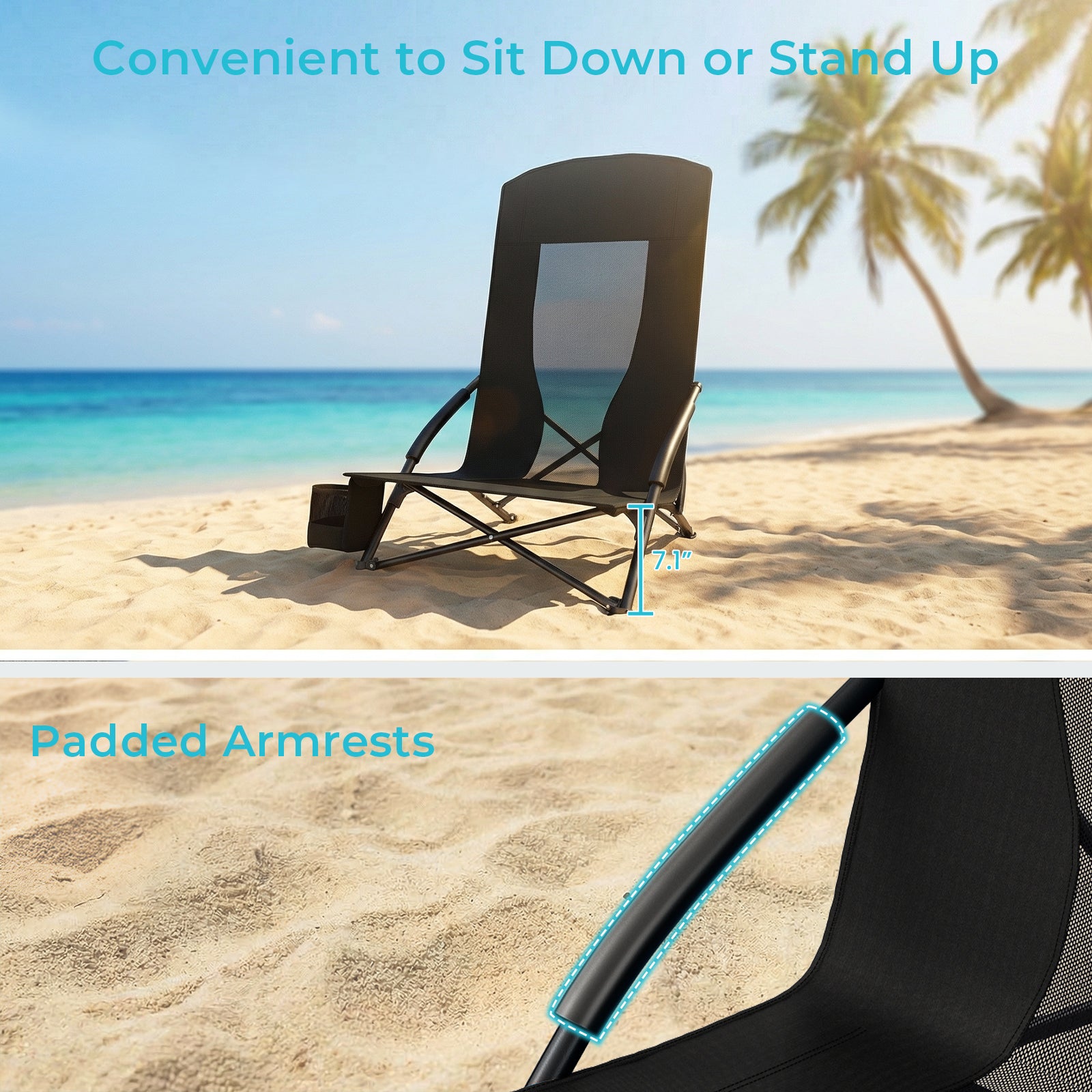 TLSUNNY Folding Backpack Beach Chair Set of 2 for Adults, Compact Lightweight Camping Chairs W/ Carry Bag Cup Holder, Outdoor Reclining Low-Profile Travel Chair, 350LBS