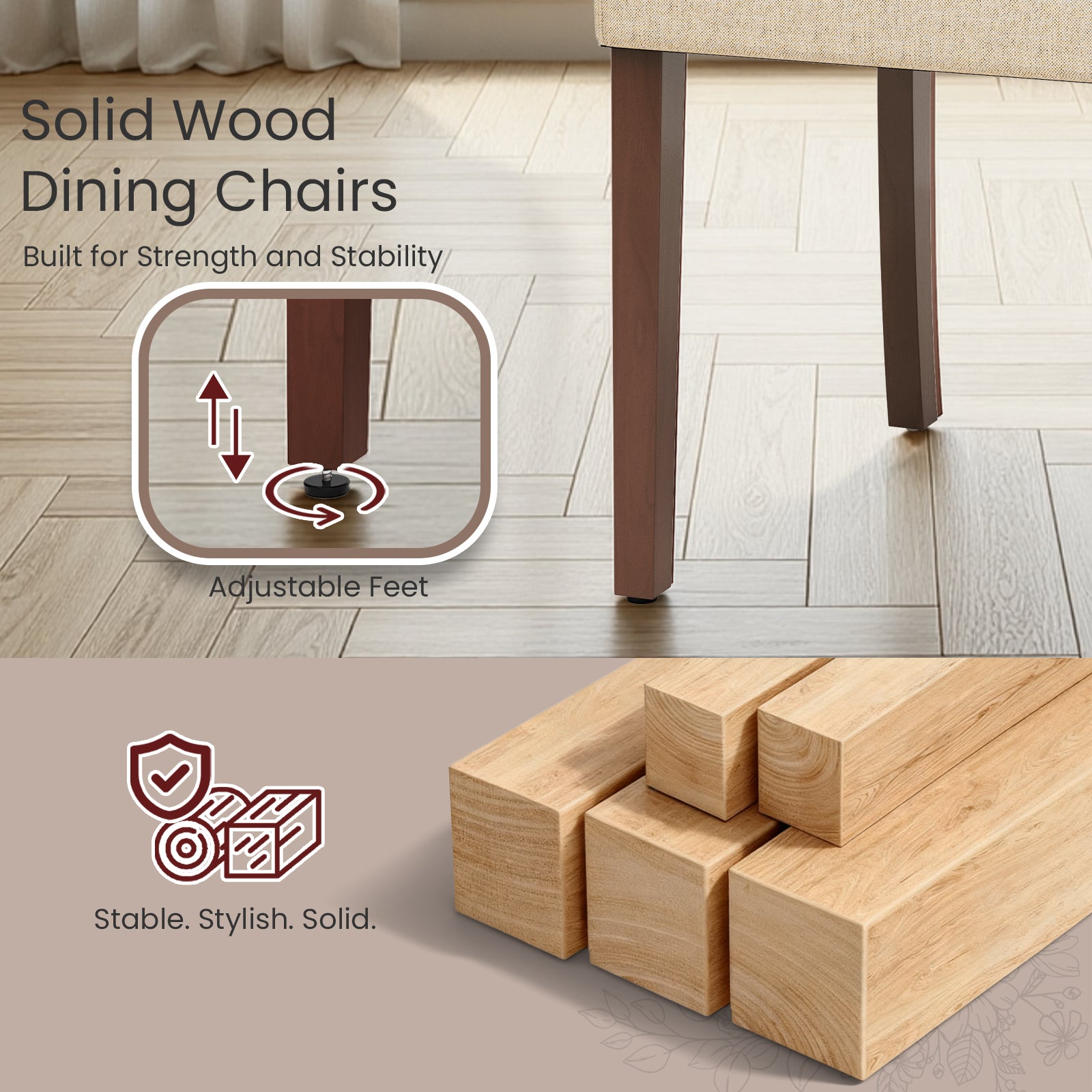 TLSUNNY Upholstered Dining Chairs Set of 2/4, Tufted Parsons Fabric Side Chairs with Solid Wood Legs, for Dining Room, Kitchen