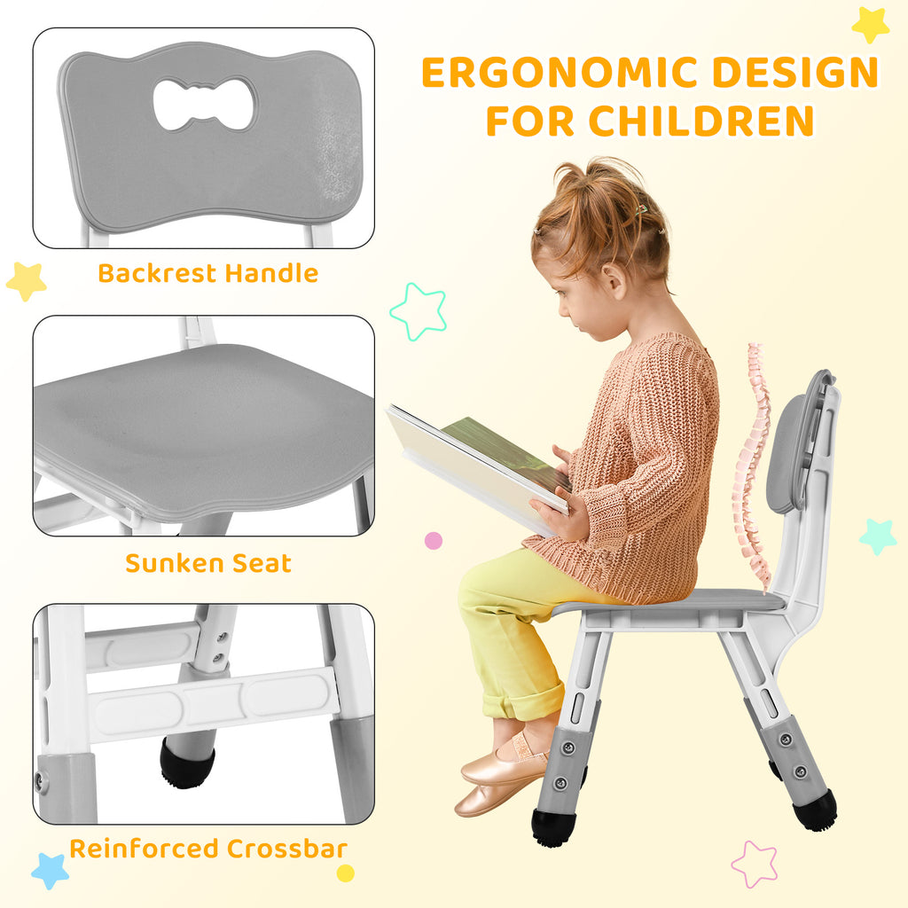 TLSUNNY Kids Table & 4 Chairs Set, Height Adjustable Children Activity Table Set for Ages 2-10, Gray