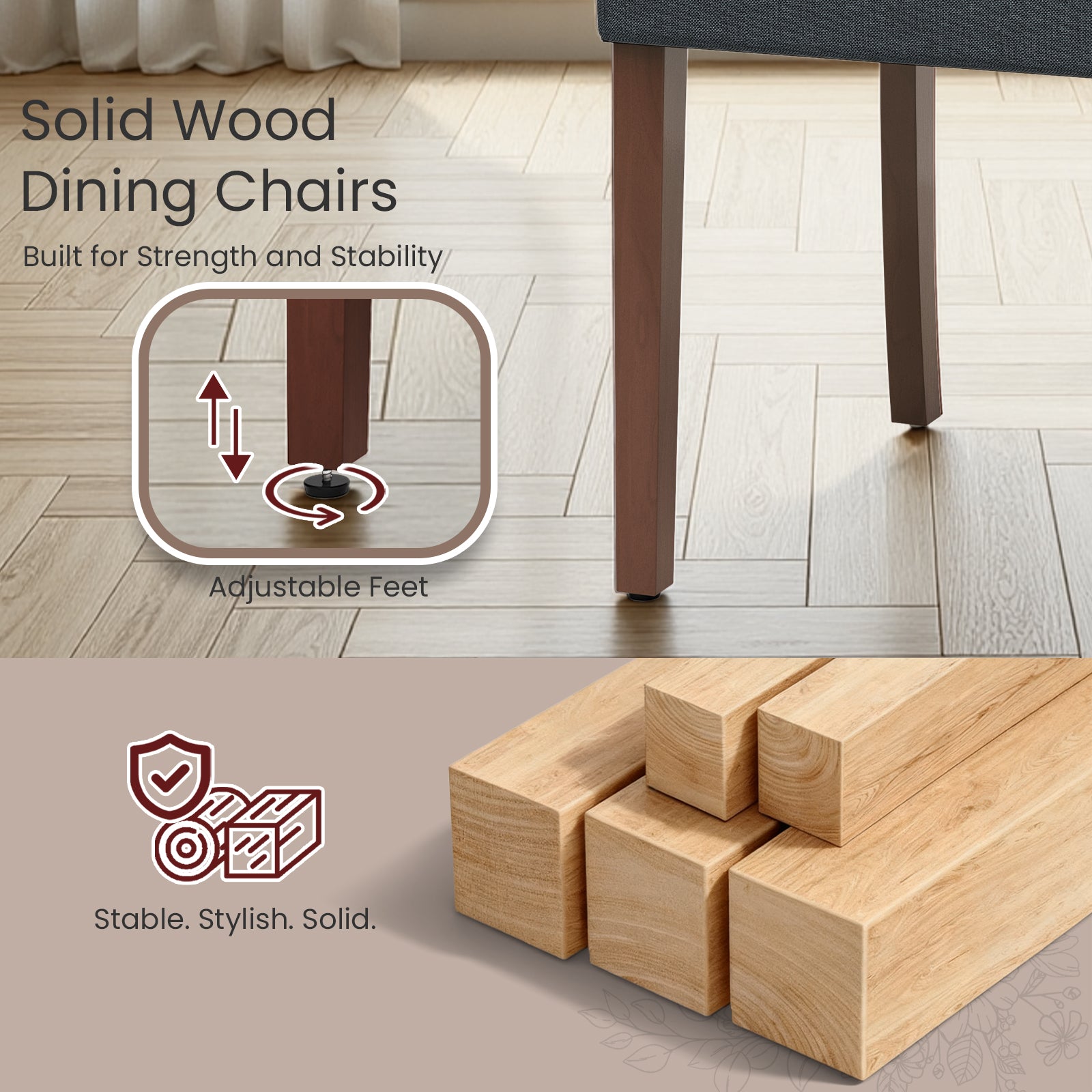TLSUNNY Upholstered Dining Chairs Set of 2/4, Tufted Parsons Fabric Side Chairs with Solid Wood Legs, for Dining Room, Kitchen