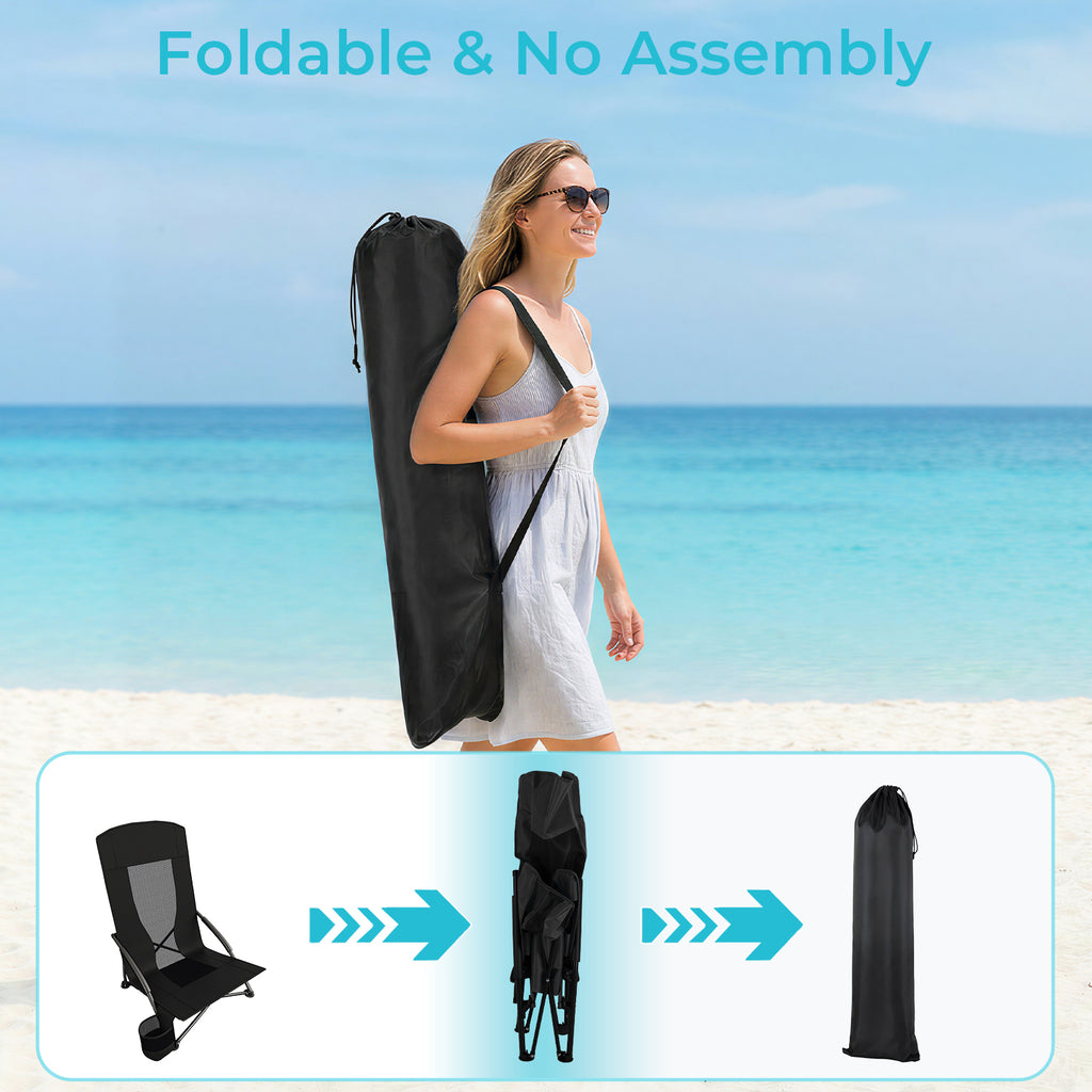 TLSUNNY Folding Backpack Beach Chair Set of 2 for Adults, Compact Lightweight Camping Chairs W/ Carry Bag Cup Holder, Outdoor Reclining Low-Profile Travel Chair, 350LBS