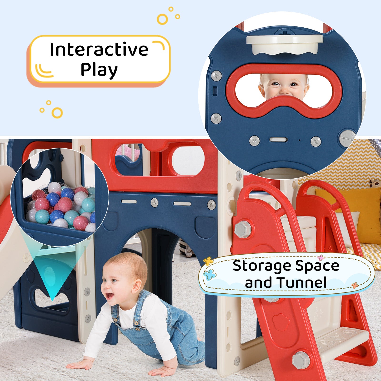 TLSUNNY 8-in-1 Toddler Slide and Climber, with Enclosed Steps, Telescope, Basketball Hoop, Play Tunnel, for Nursey, Playground (No ratings yet)