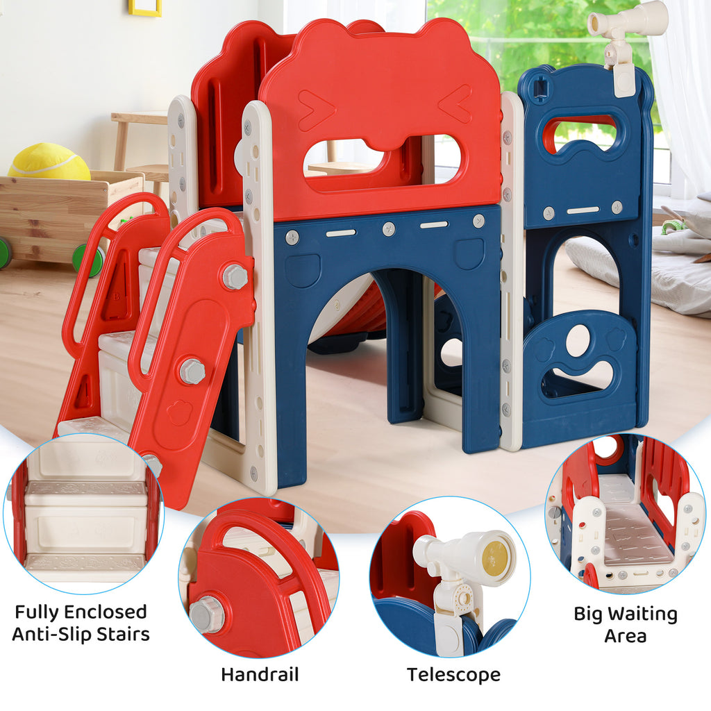 TLSUNNY 8-in-1 Toddler Slide and Climber, with Enclosed Steps, Telescope, Basketball Hoop, Play Tunnel, for Nursey, Playground (No ratings yet)