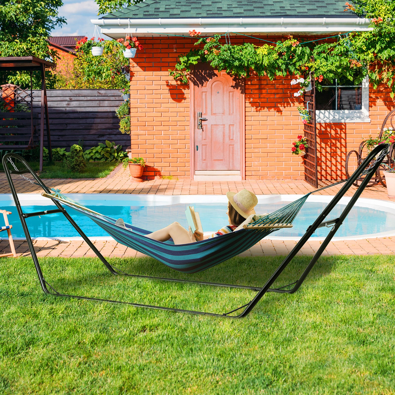 TLSUNNY Hammock Stand, Heavy Duty Double Steel Hammock Stand, 550 LBS Capacity, for Indoor & Outdoor Use