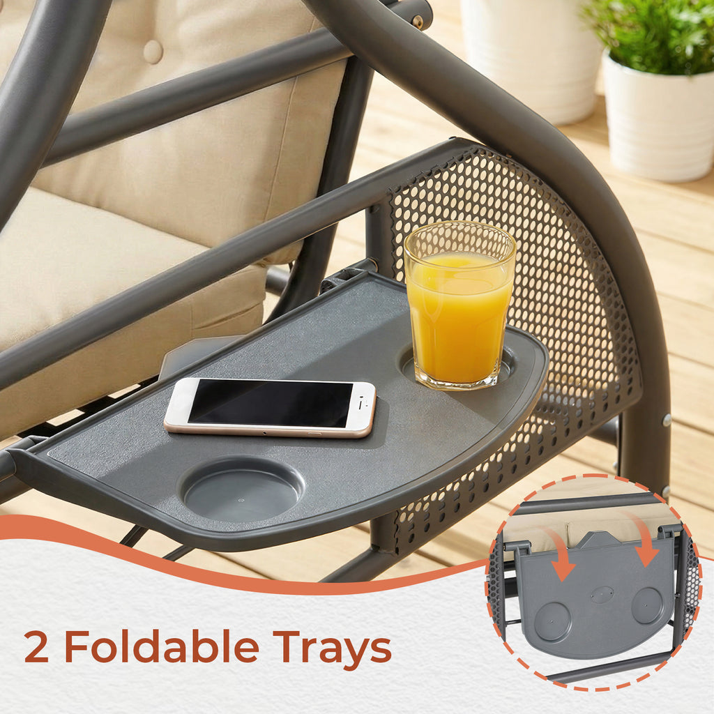 TLSUNNY Canopy Swing Chair Set, 3-Seat Outdoor Swing Chair with Stand & Removable Seat Cushion, for Patio, Backyard, Balcony Relaxation, Supports 750LBS