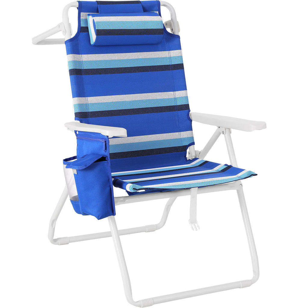 TLSUNNY Backpack Beach Chair Set of 1/2, Outdoor 5-Level Adjustable Folding Chair, w/ Cup Holder, Headrest, Storage Bag, Cooler Pouch, for Camping