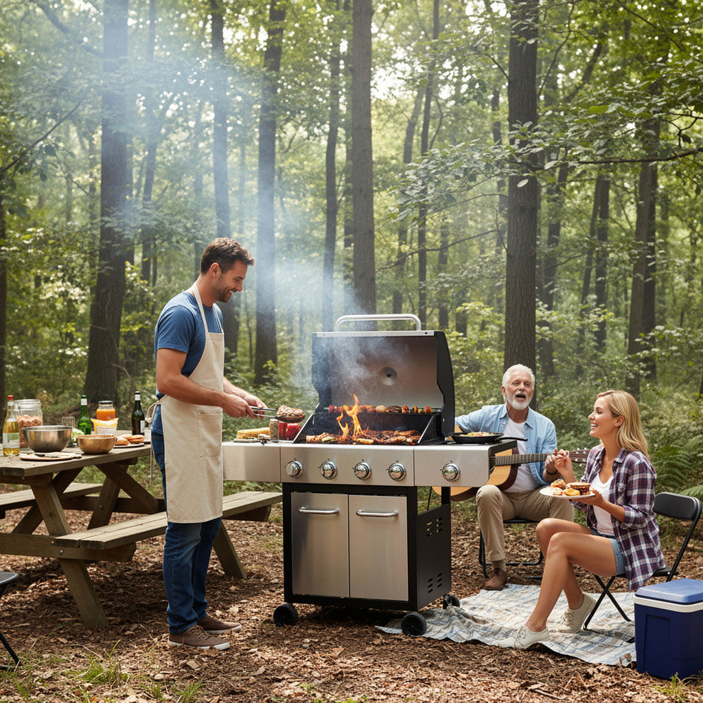 TLSUNNY 40000 BTU 4-Burner Propane Gas Grill, with 12,000 BTU Side Burner, Stainless Steel BBQ for Outdoor Patio & Backyard Cooking
