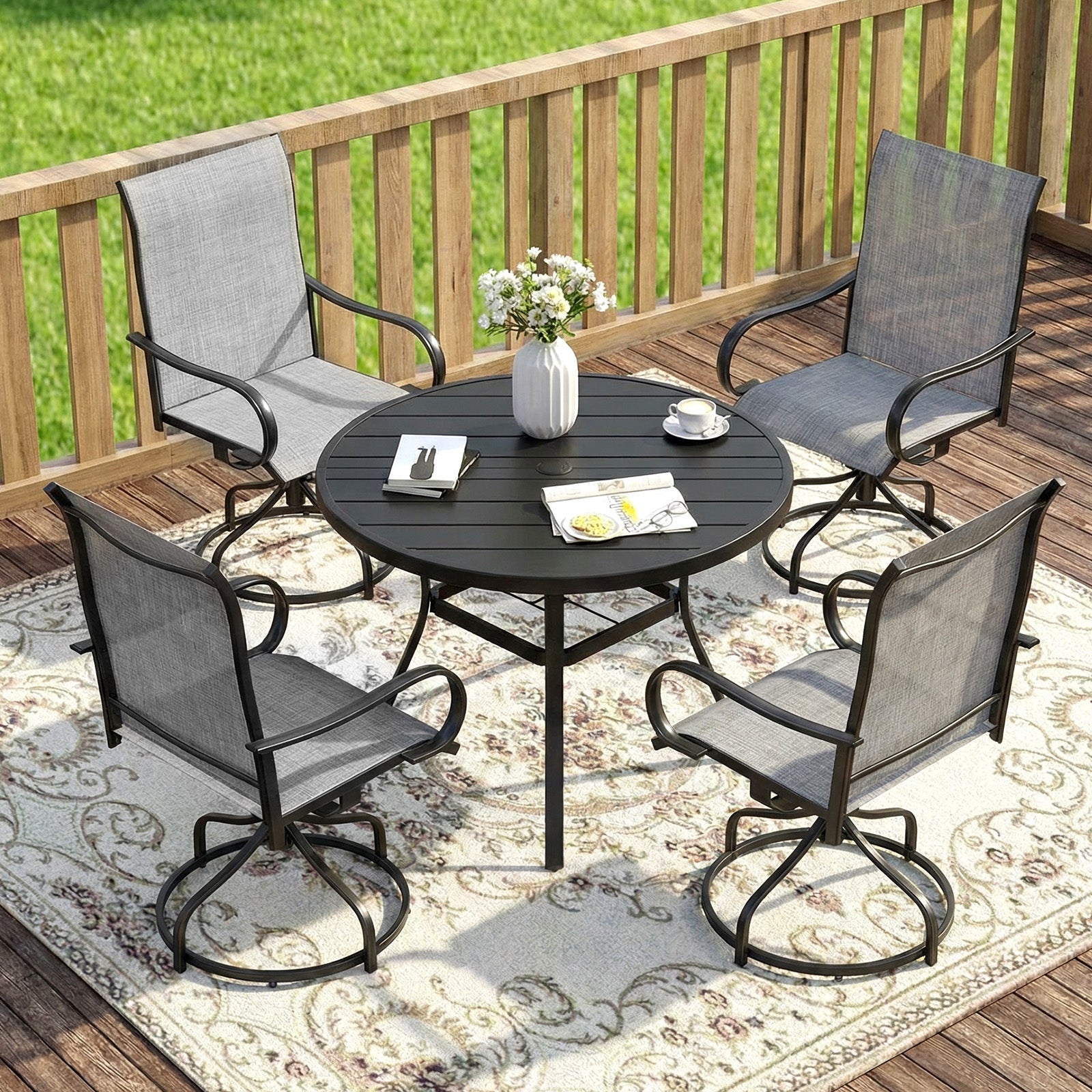 TLSUNNY Patio Furniture Set of 2/4, Outdoor 360° Swivel Dining Chairs W/ High Back, Armrest, All-Weather Textilene Furniture for Garden, 330LBS