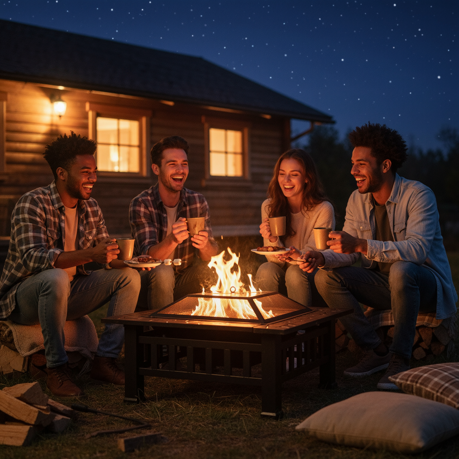 TLSUNNY 32'' Metal Fire Pits for Outside, Square Wood Burning Firepit Table, for Outdoor Patio Backyard Bonfire Party