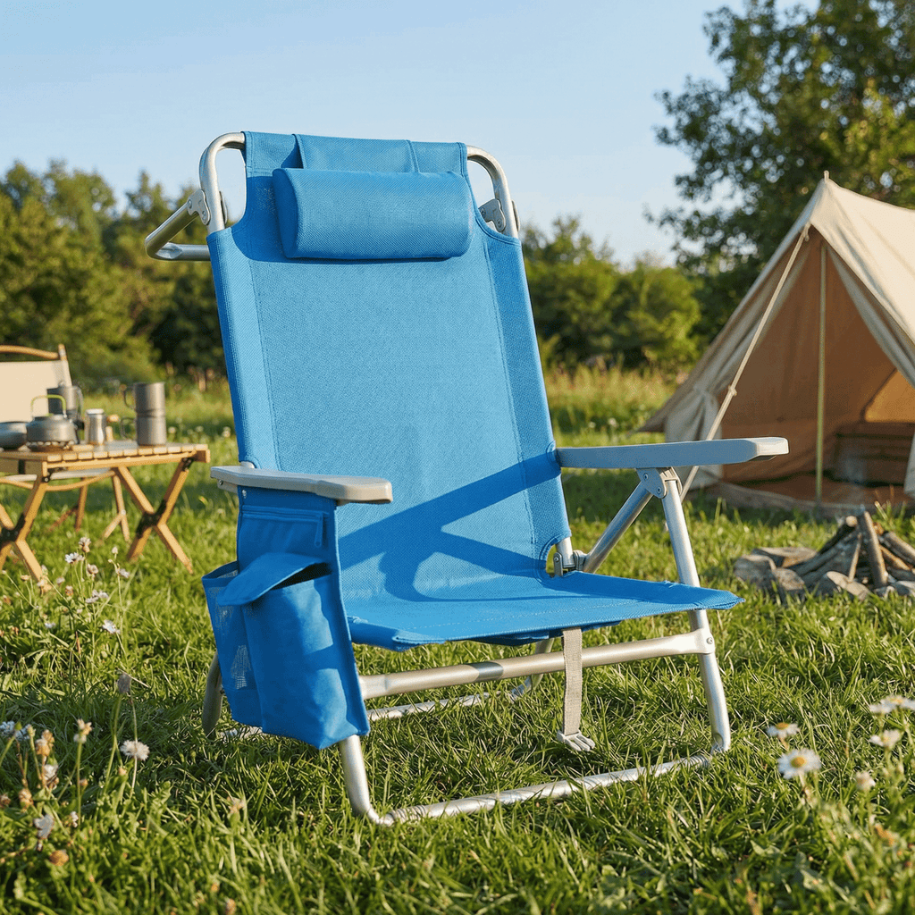 TLSUNNY Backpack Beach Chair Set of 1/2, Outdoor 5-Level Adjustable Folding Chair, w/ Cup Holder, Headrest, Storage Bag, Cooler Pouch, for Camping