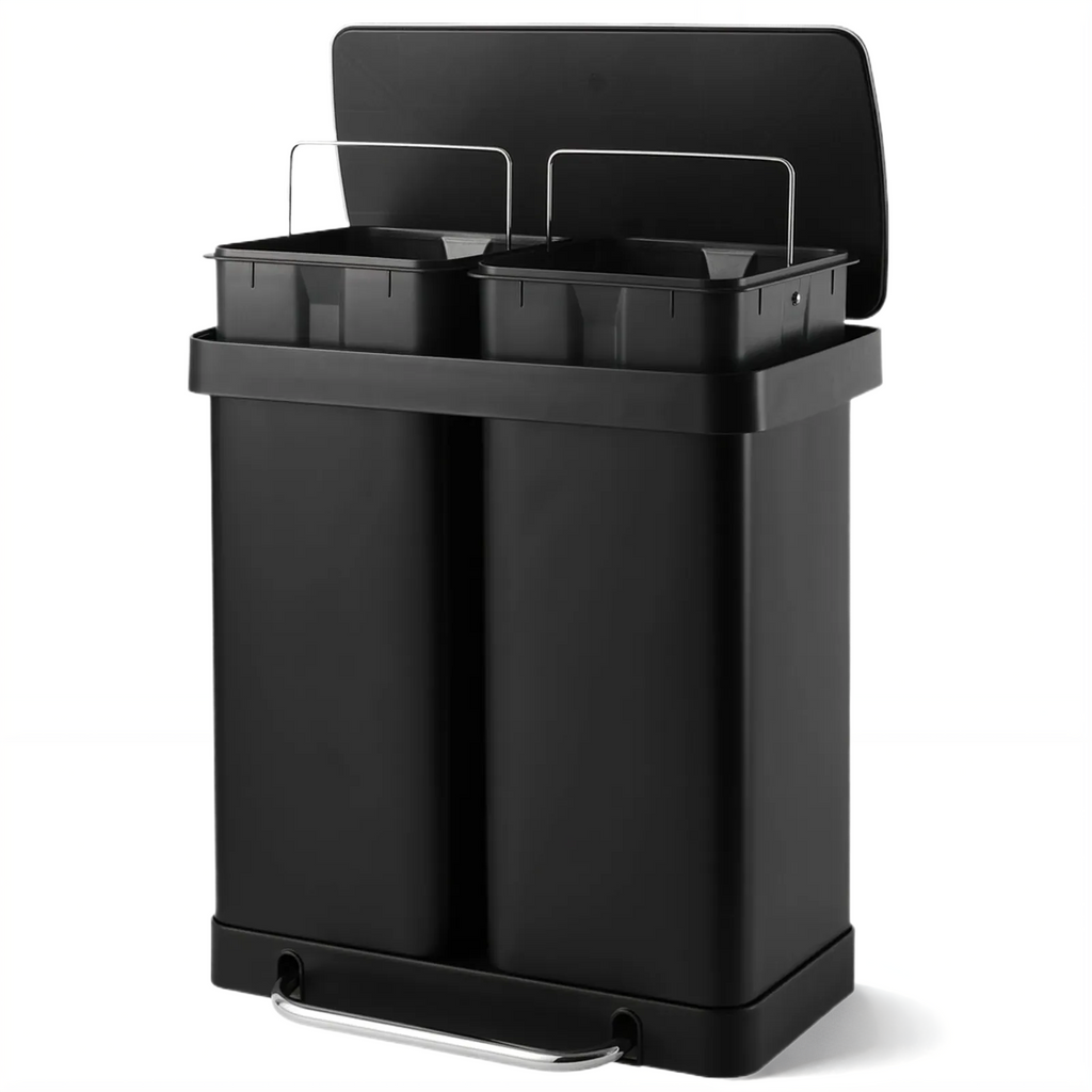 TLSUNNY 16 Gallon Dual Compartments Step Trash Can, Stainless Steel Kitchen Garbage Can Classified Recycling Bin, for Home, Office