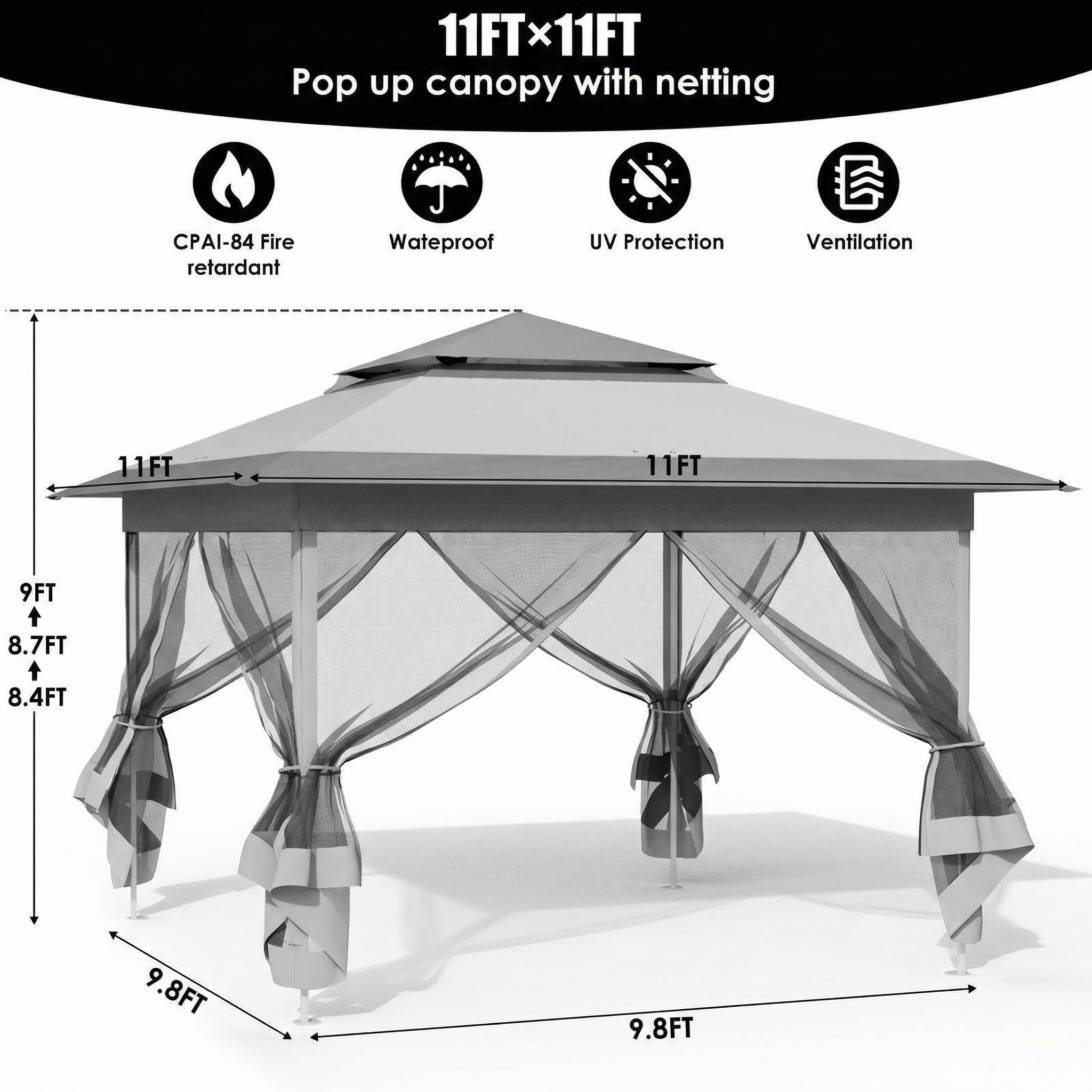 TLSUNNY Pop up Gazebo, 11'x11'/13'x13' Outdoor Canopy Tent with Nettings, Instant Folding Shelter, for Patio, Garden, Backyard