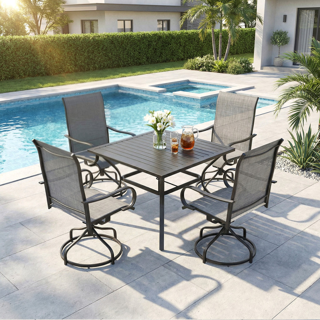 TLSUNNY Patio Furniture Set of 2/4, Outdoor 360° Swivel Dining Chairs W/ High Back, Armrest, All-Weather Textilene Furniture for Garden, 330LBS