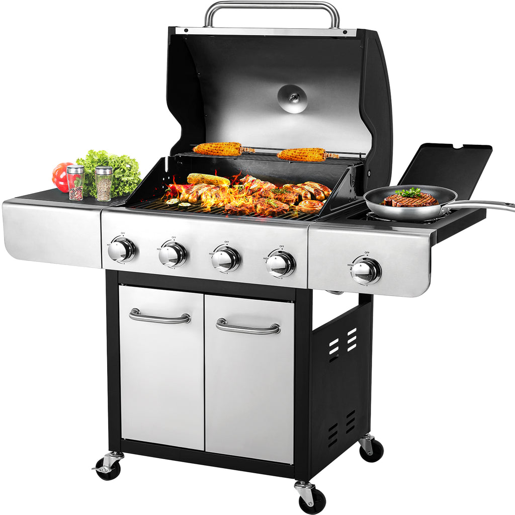 TLSUNNY 40000 BTU 4-Burner Propane Gas Grill, with 12,000 BTU Side Burner, Stainless Steel BBQ for Outdoor Patio & Backyard Cooking